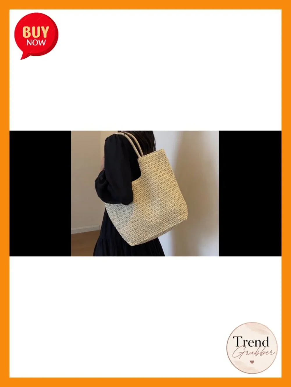 Woven Straw Tote Bag with Zipper Closure - Large Hobo Shoulder Bag for Travel